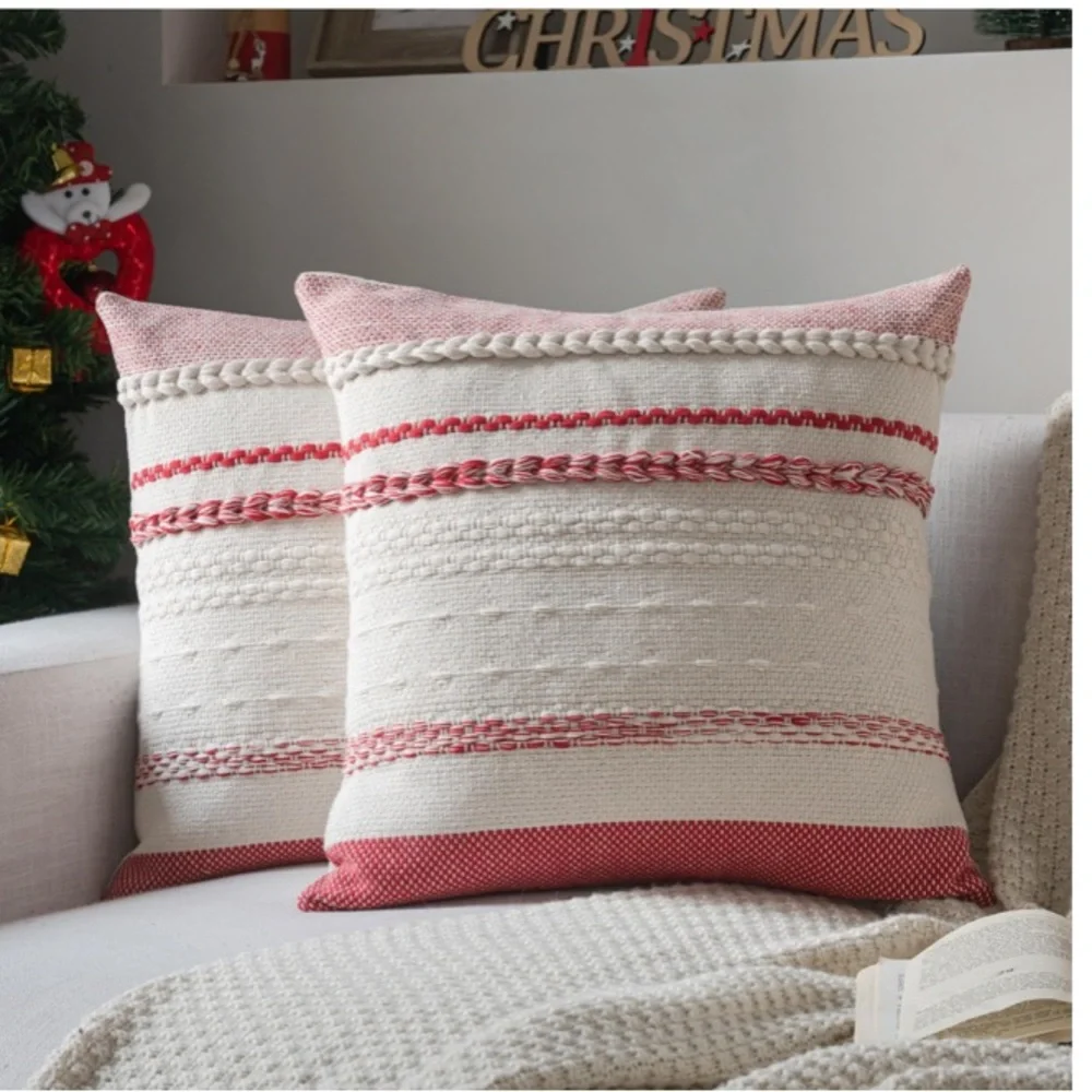 Red Christmas Pillow Covers Cotton SQUARE 18x18” (2-pack)